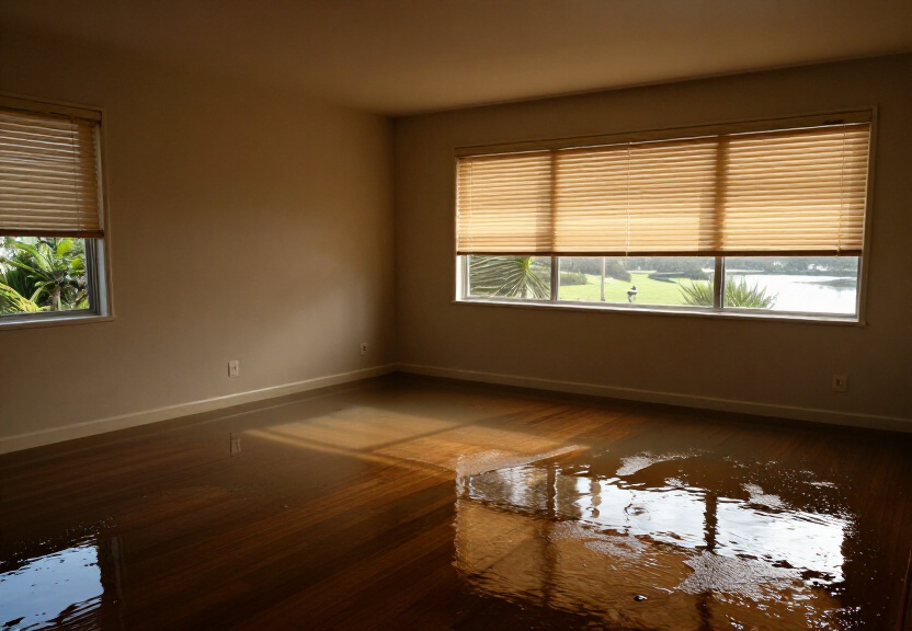 Flooded kitchen in Dolans Bay before cleanup